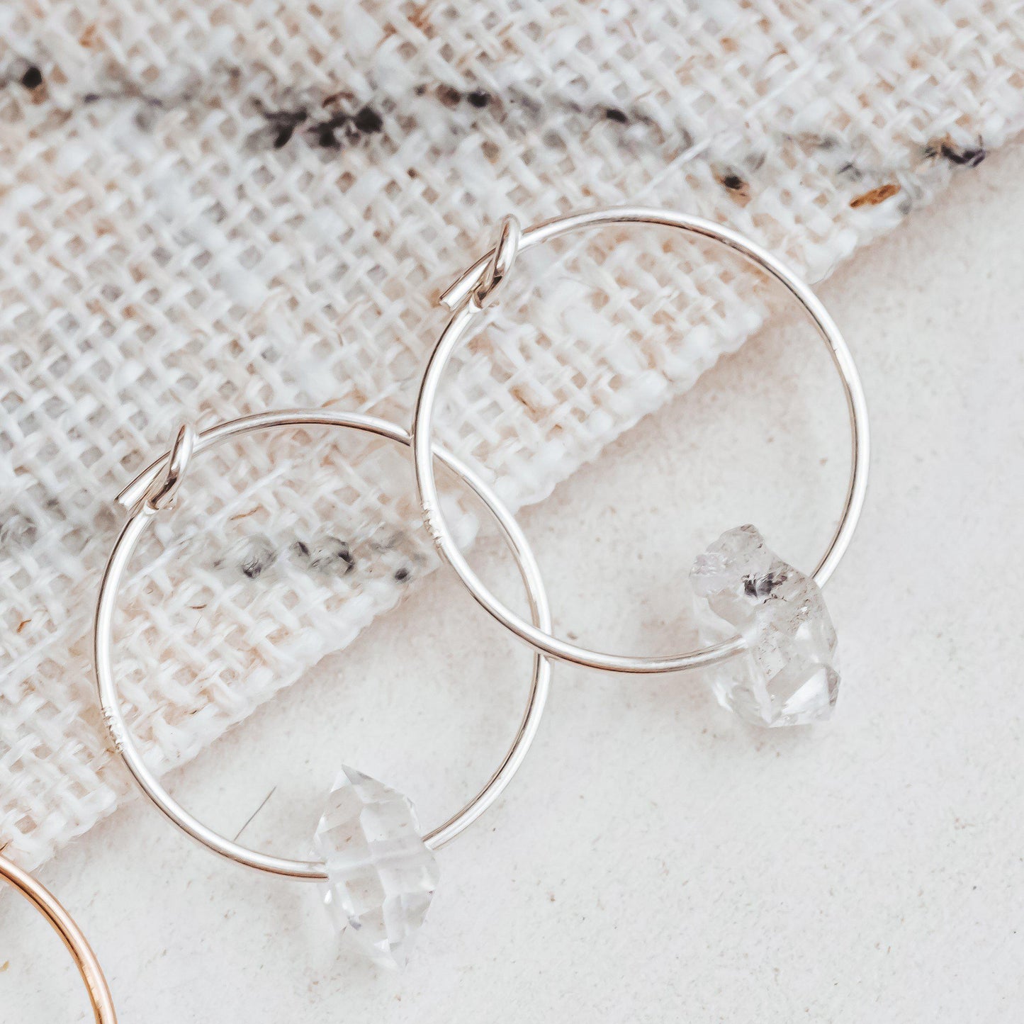 DAINTY HERKIMER CRYSTAL HOOP EARRINGS