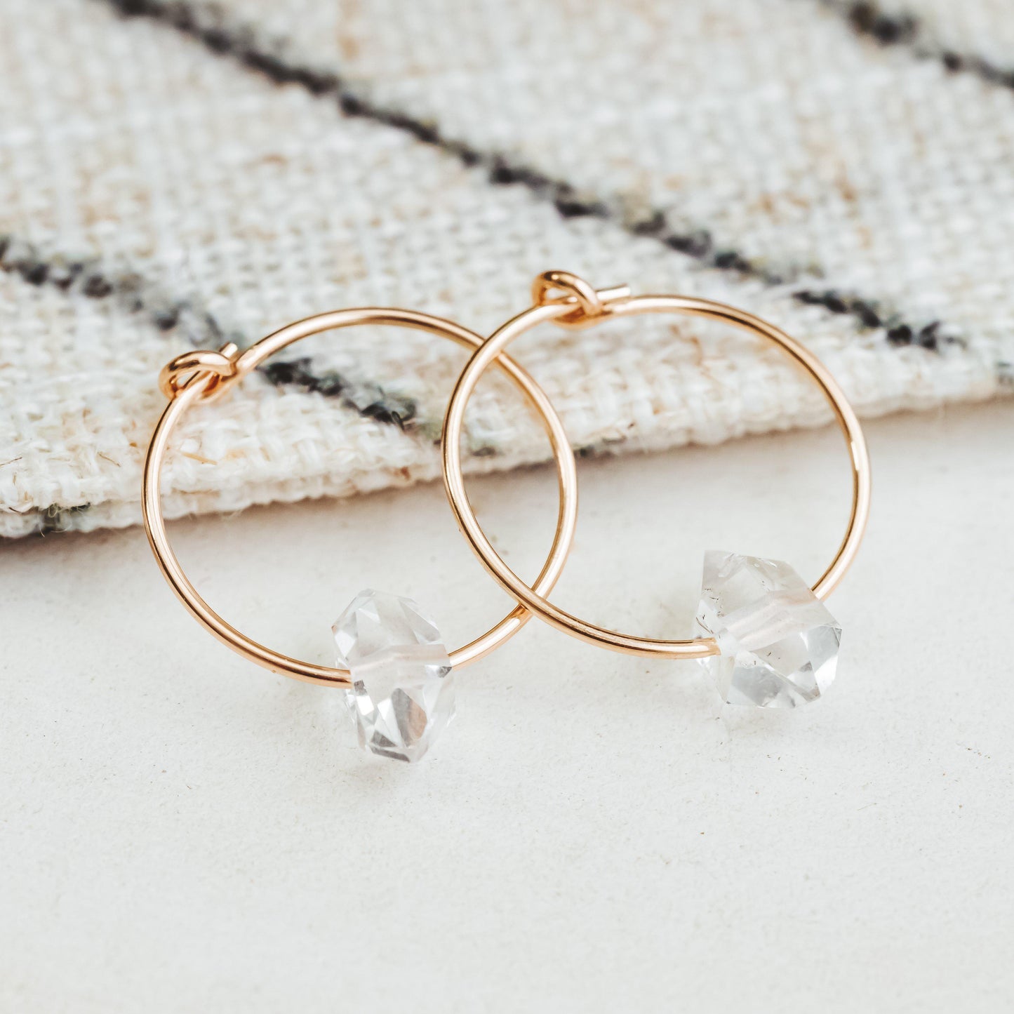 DAINTY HERKIMER CRYSTAL HOOP EARRINGS