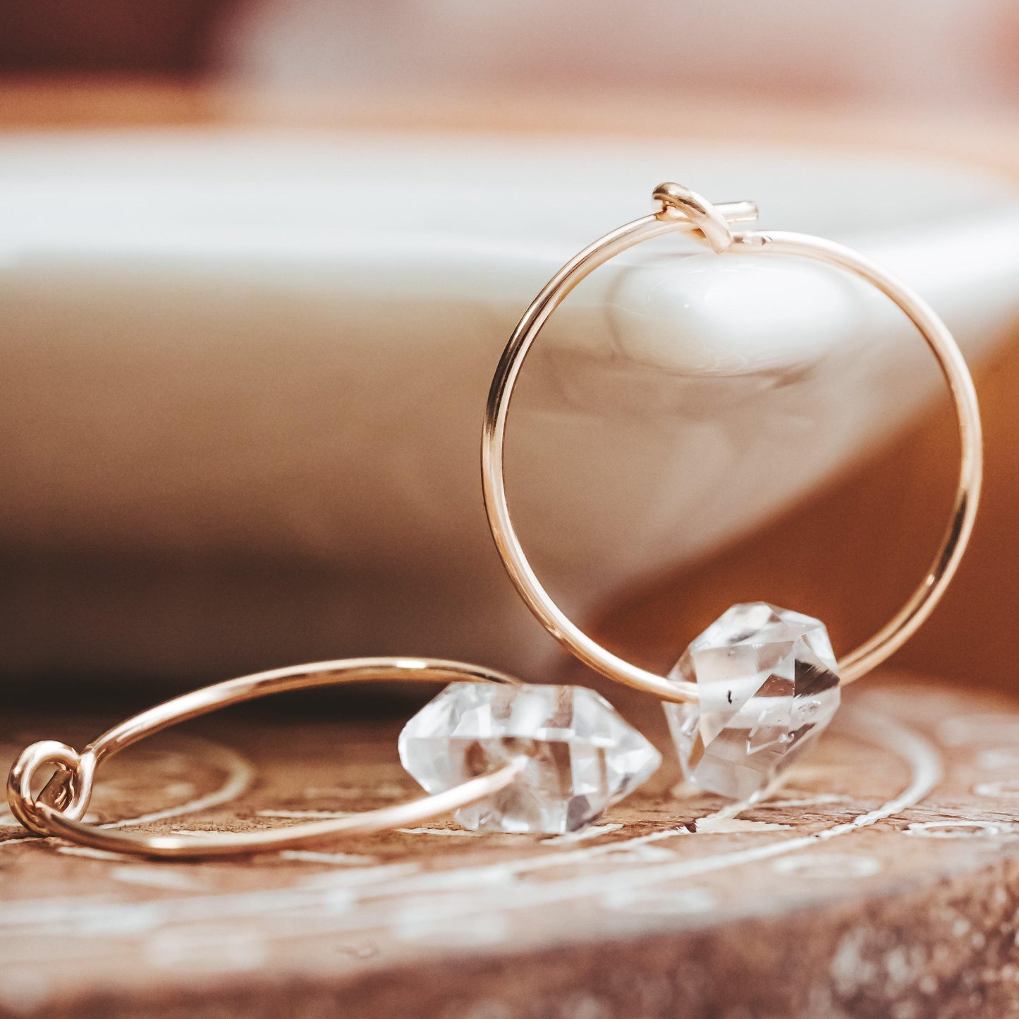 DAINTY HERKIMER CRYSTAL HOOP EARRINGS