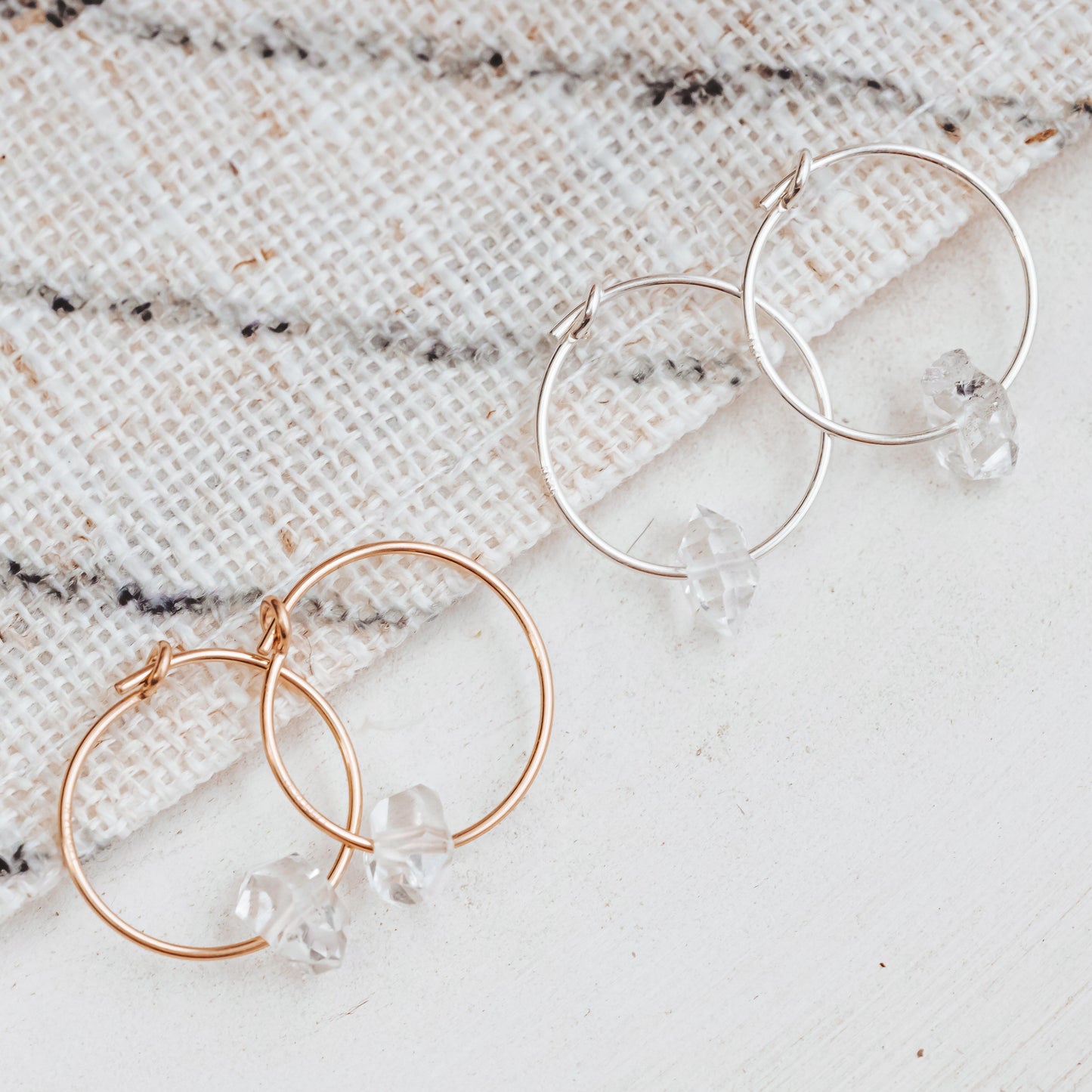 DAINTY HERKIMER CRYSTAL HOOP EARRINGS