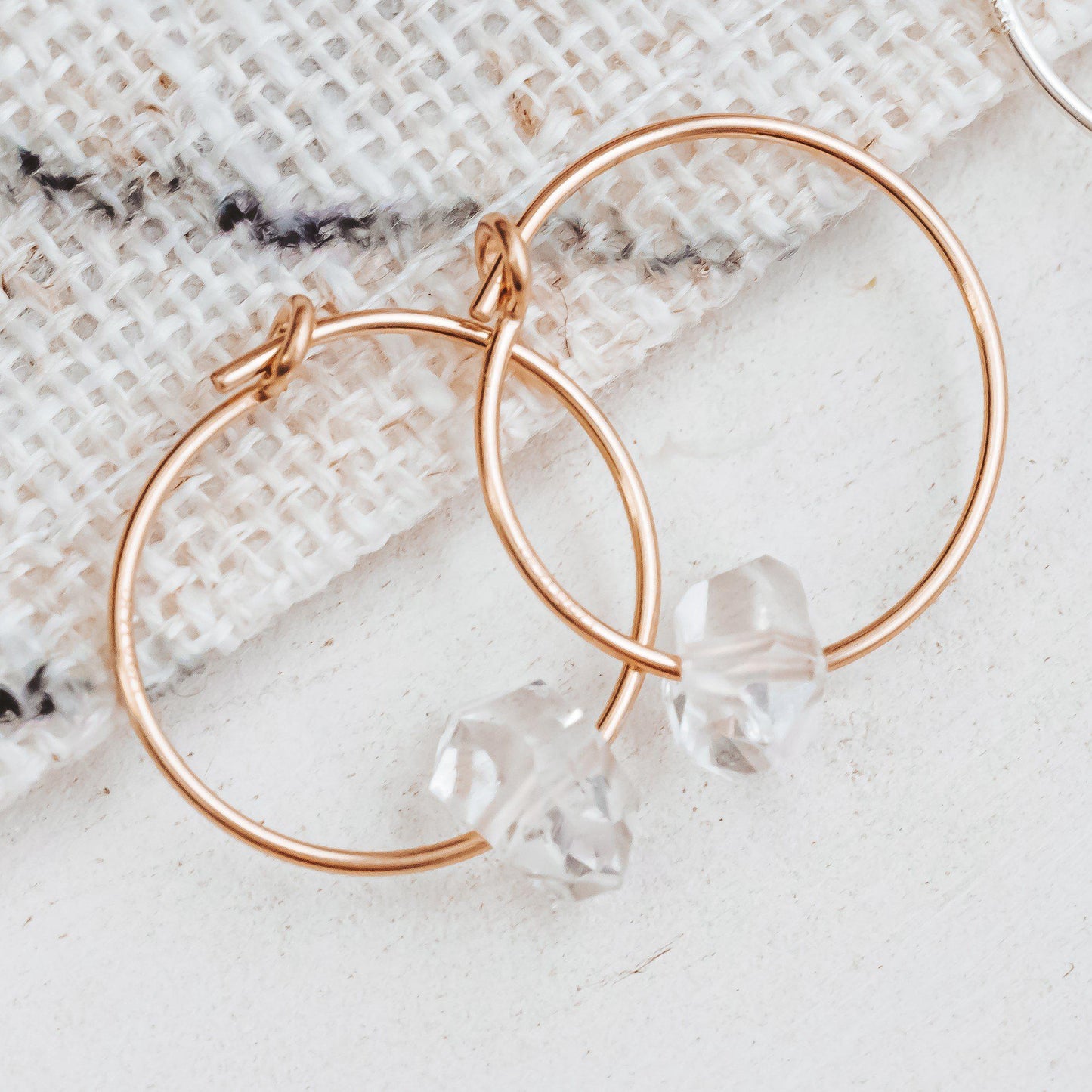 DAINTY HERKIMER CRYSTAL HOOP EARRINGS