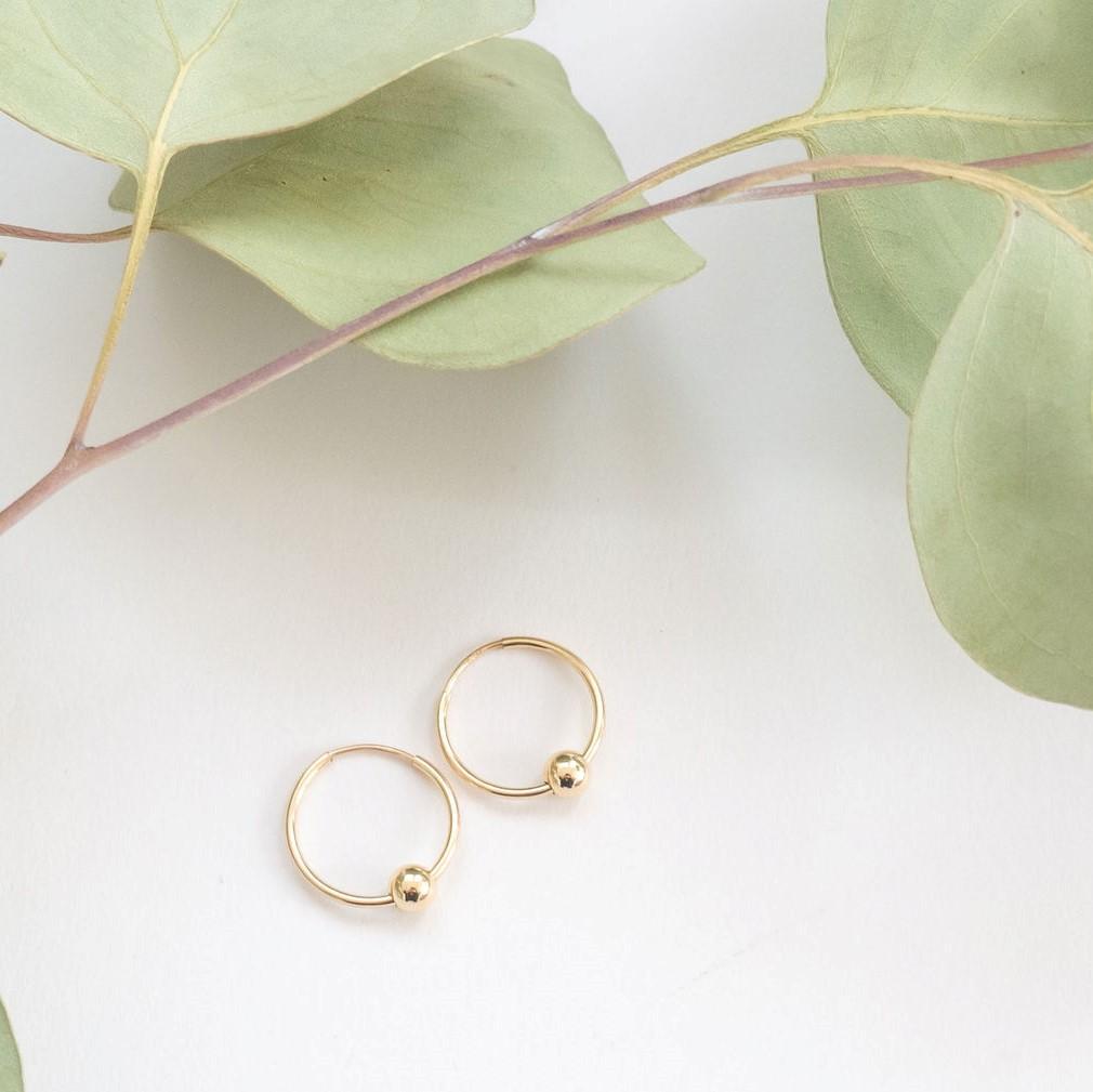 GOLD BEADED FAUX PIERCING HOOP EARRINGS