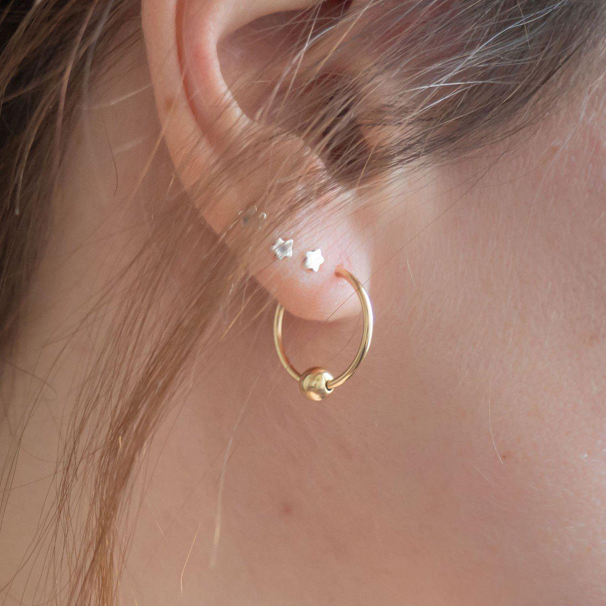 GOLD BEADED FAUX PIERCING HOOP EARRINGS