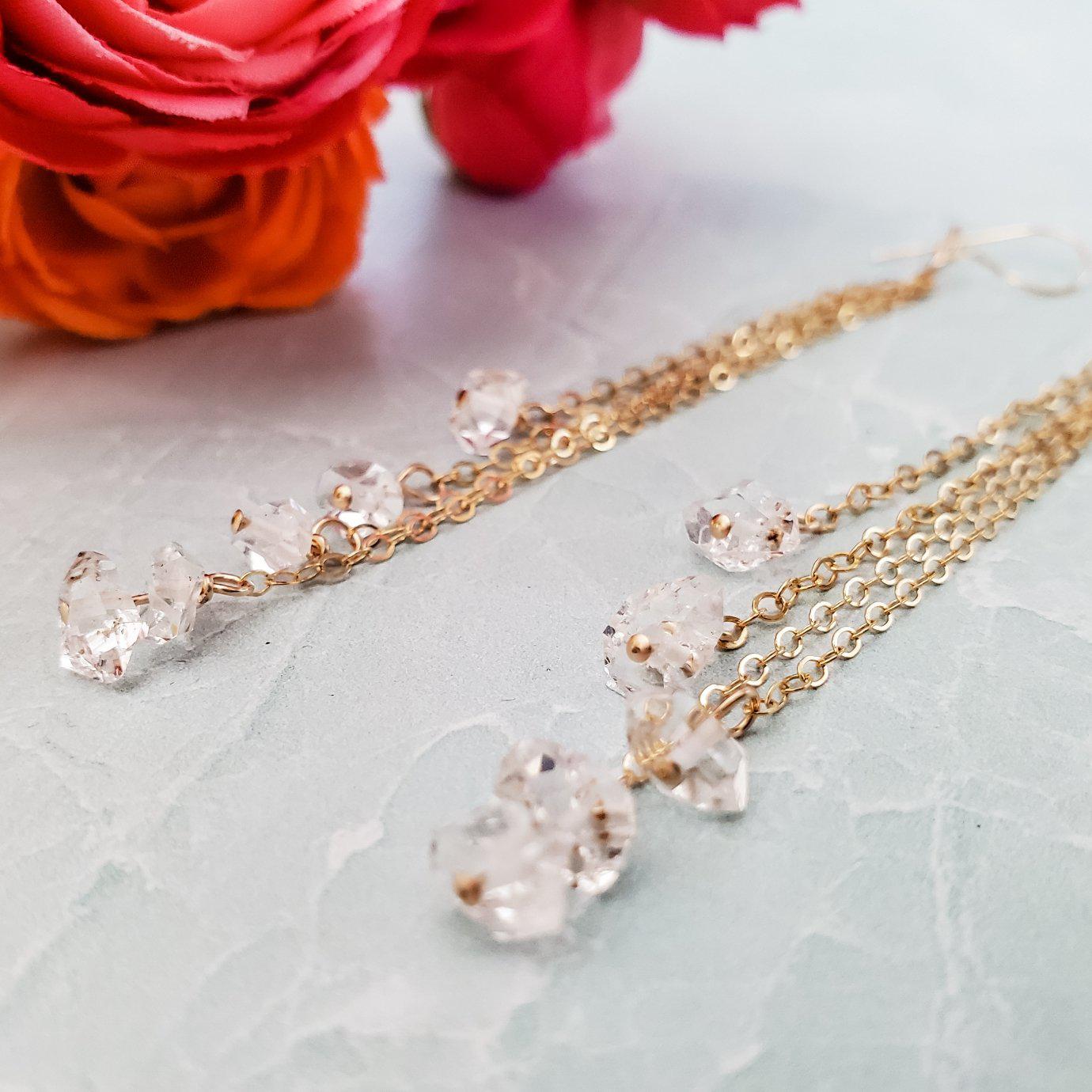 GOLD HERKIMER DIAMOND THREADER EARRINGS
