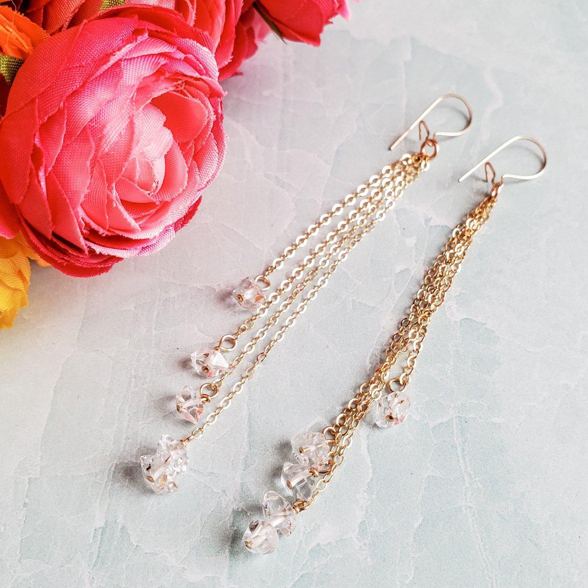 GOLD HERKIMER DIAMOND THREADER EARRINGS