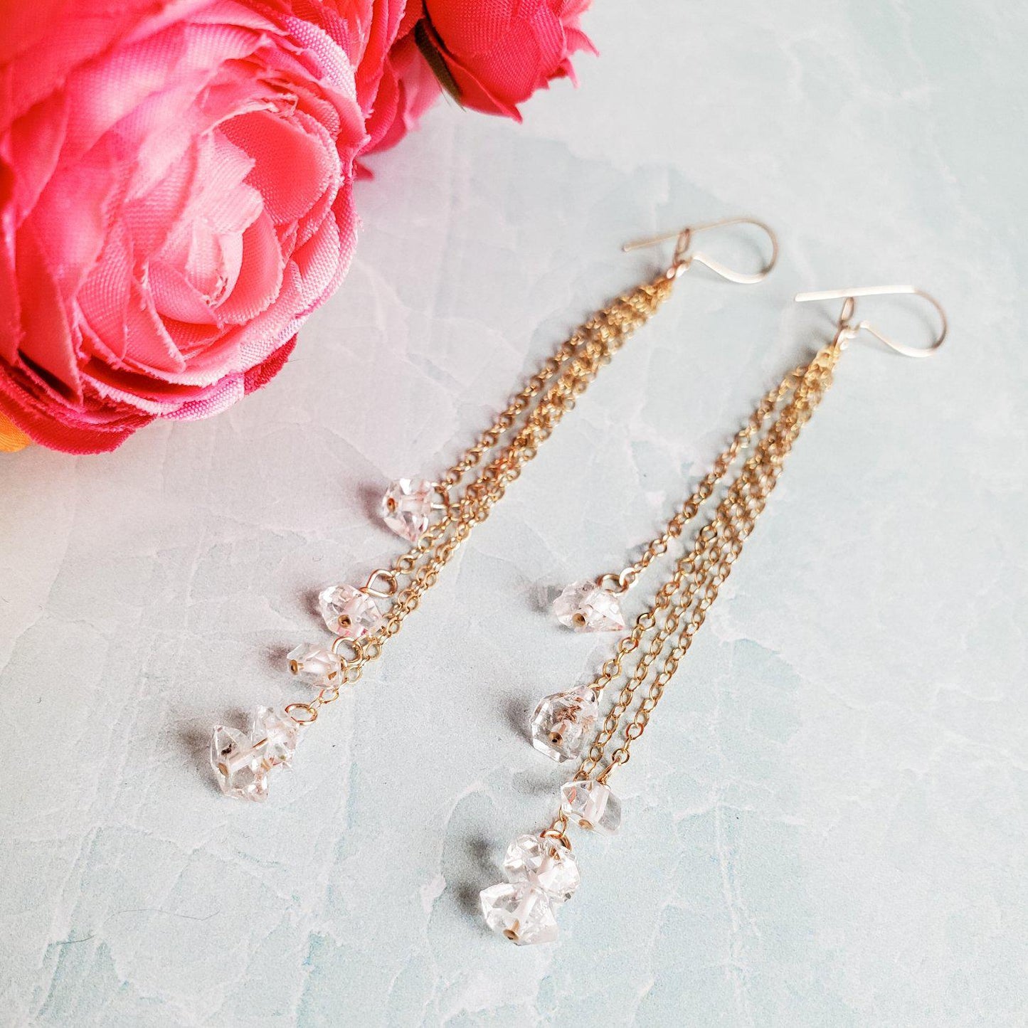 GOLD HERKIMER DIAMOND THREADER EARRINGS