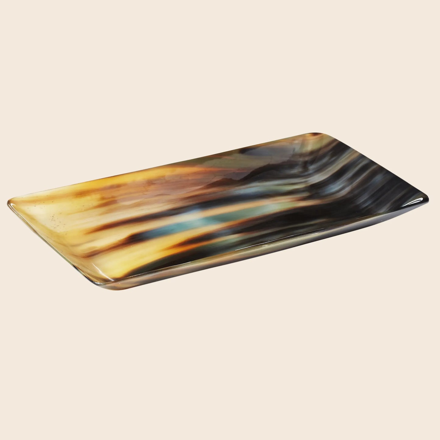 DECORATIVE HORN VANITY SERVING TRAY IN 4X7 INCH, BLACK & BROWN
