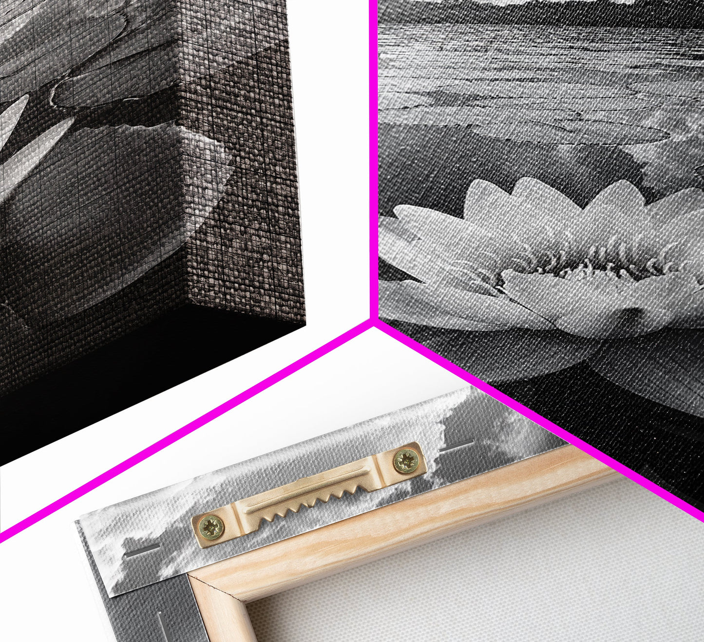 TRANQUIL LOTUS, CLOUD REFLECTIONS, WATER LILY POND, FRAMED CANVAS PRINT, ZEN WALL ART, SPA BATHROOM DECOR, MODERN NATURE PHOTOGRAPHY