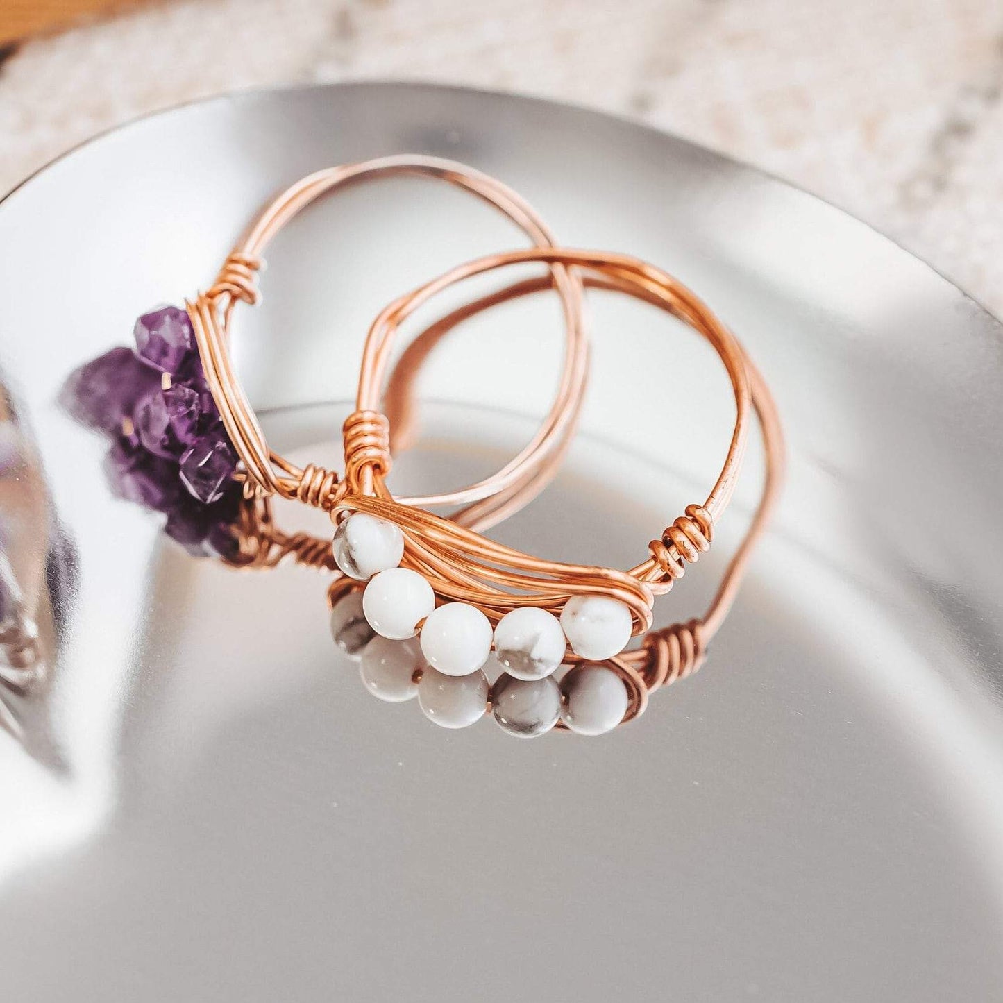 HOWLITE BEADS RING