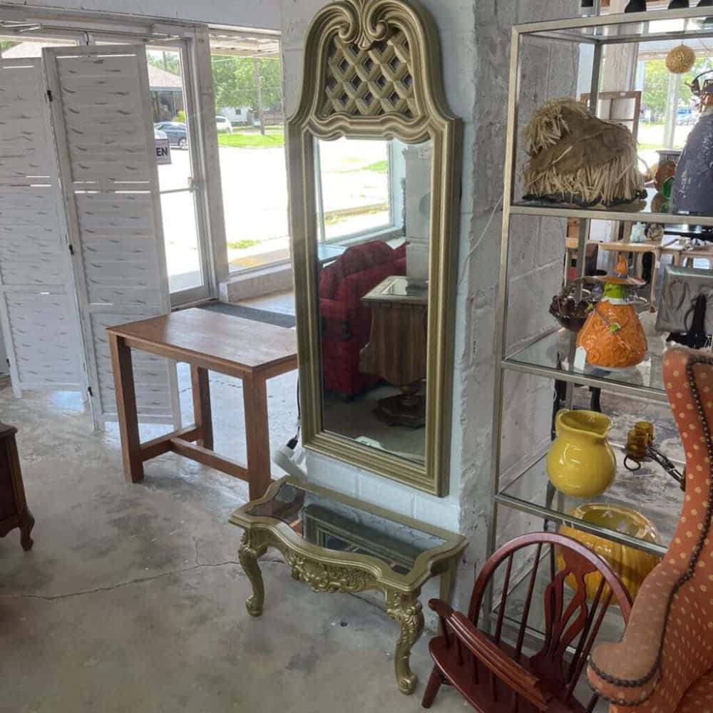 VINTAGE LONG WALL MIRROR + LOWBOY CONSOLE