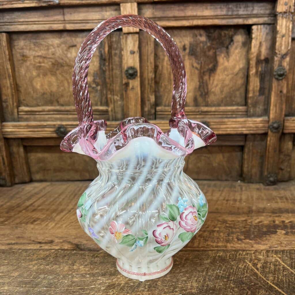 FENTON FRENCH OPALESCENT SPIRAL BASKET