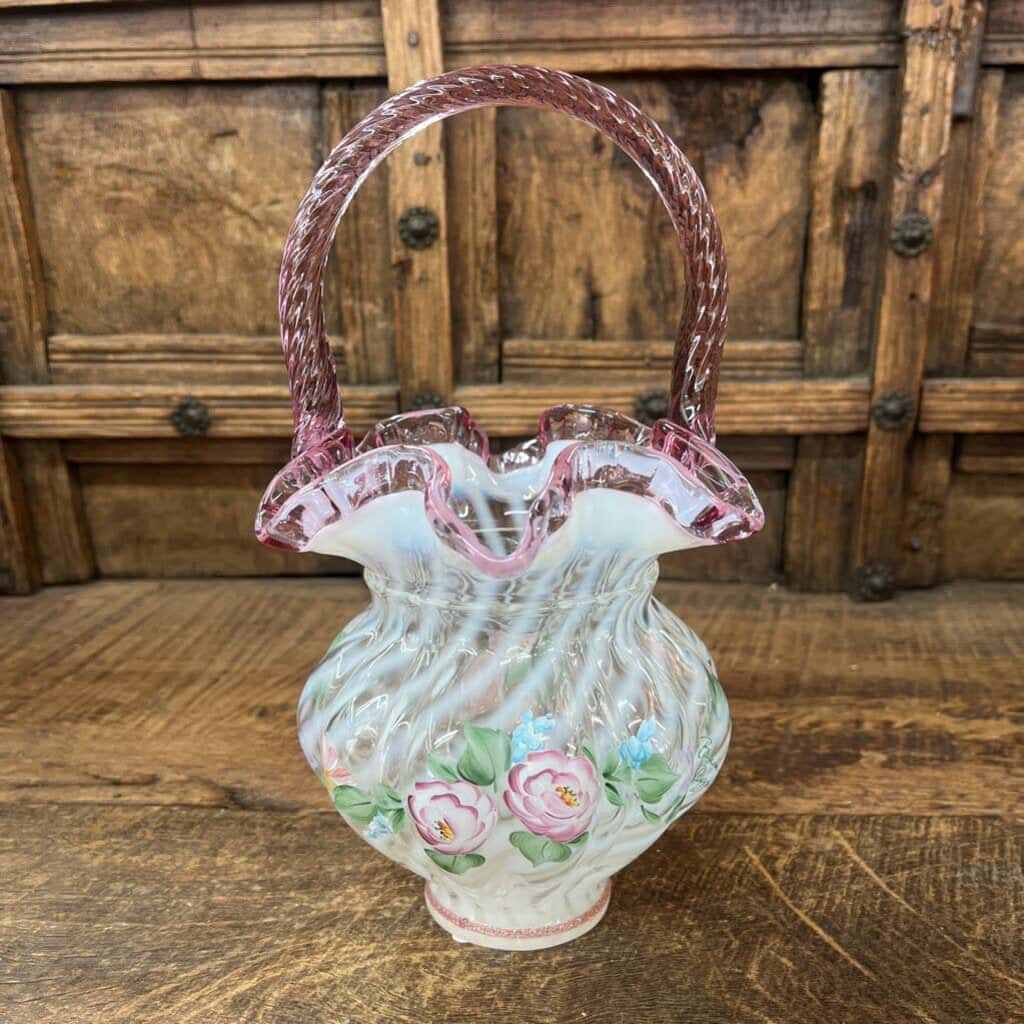 FENTON FRENCH OPALESCENT SPIRAL BASKET