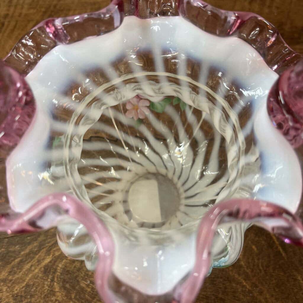 FENTON FRENCH OPALESCENT SPIRAL BASKET