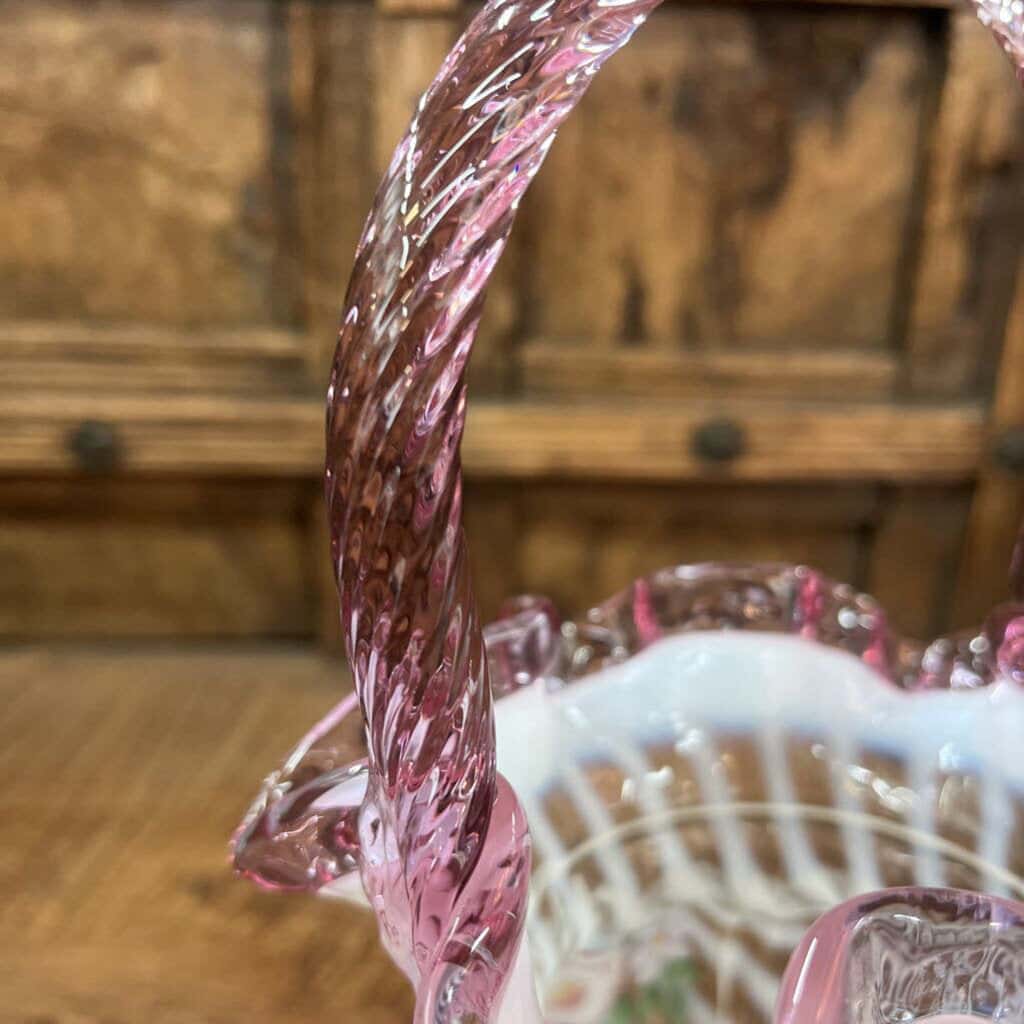 FENTON FRENCH OPALESCENT SPIRAL BASKET