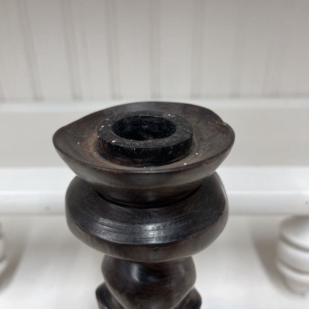 PAIR CARVED EBONY WOOD MEN/WOMEN CANDLEHOLDERS