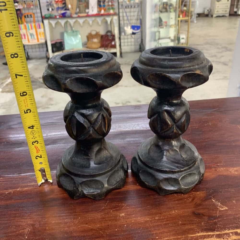 PAIR EBONY WOOD CANDLEHOLDERS