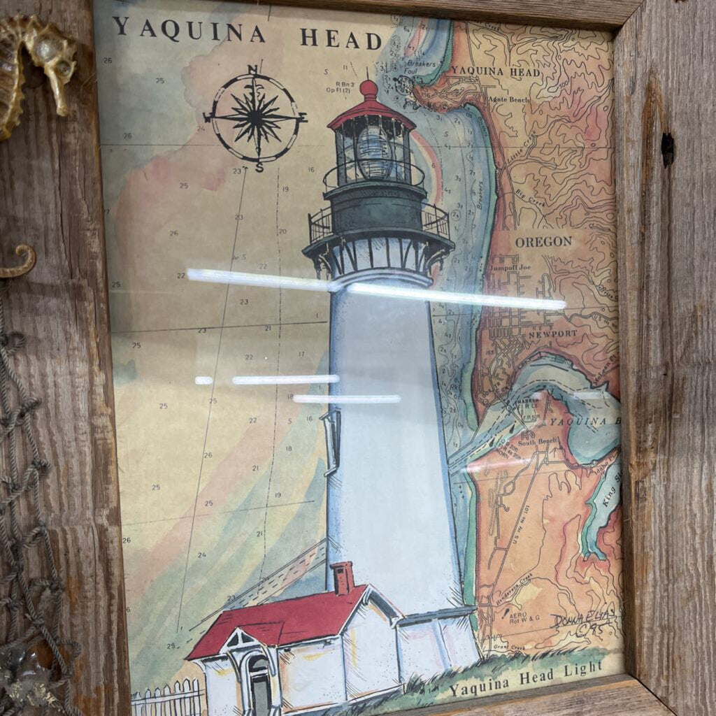 YAQUINA HEAD LIGHTHOUSE FRAMED AND SIGNED PICTURE - Thriftique Marketplace