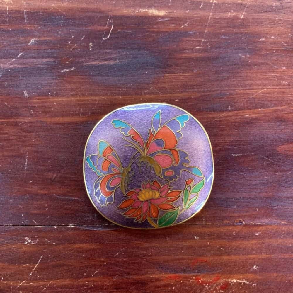 VINTAGE CLOISONNE BUTTERFLY PURPLE BELT BUCKLE