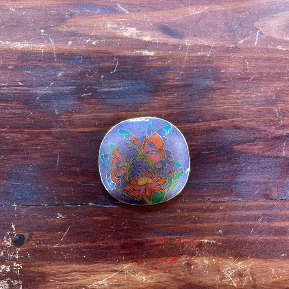 VINTAGE CLOISONNE BUTTERFLY PURPLE BELT BUCKLE