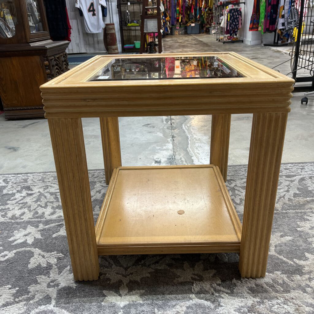 RECTANGULAR REED TABLE W/GLASS INSERT