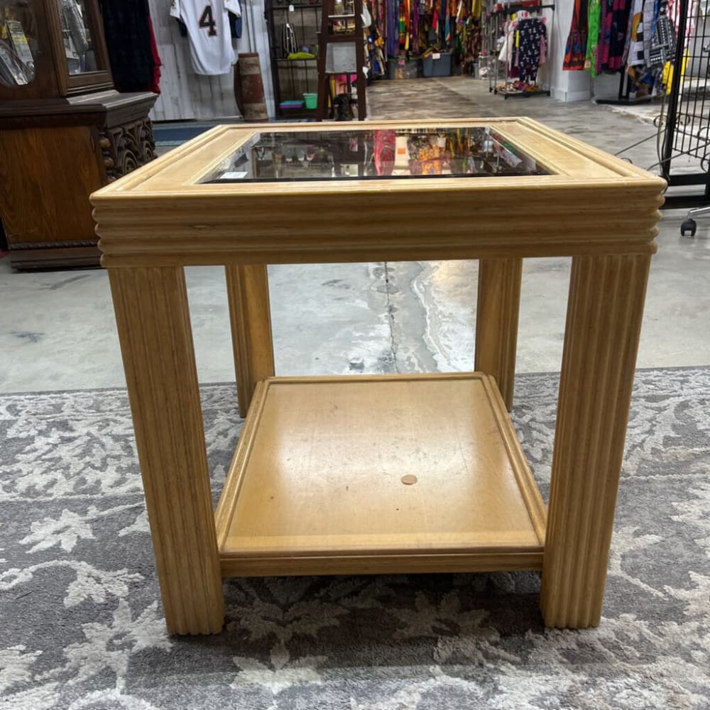 RECTANGULAR REED TABLE W/GLASS INSERT