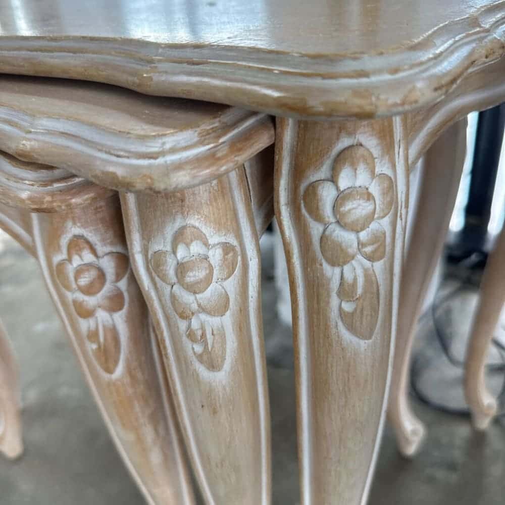3PC PICKLED WOOD FRENCH NESTING TABLES