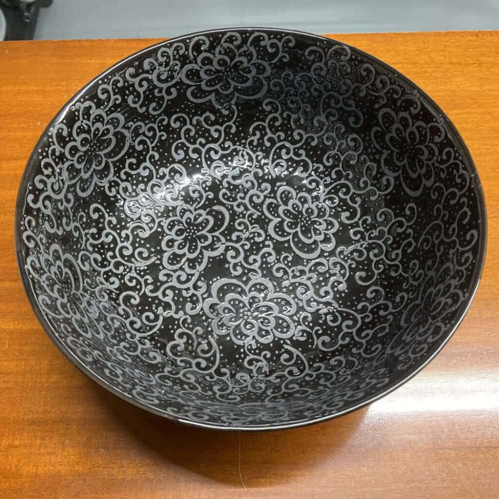 LARGE BLACK INTAGLIO CERAMIC BOWL