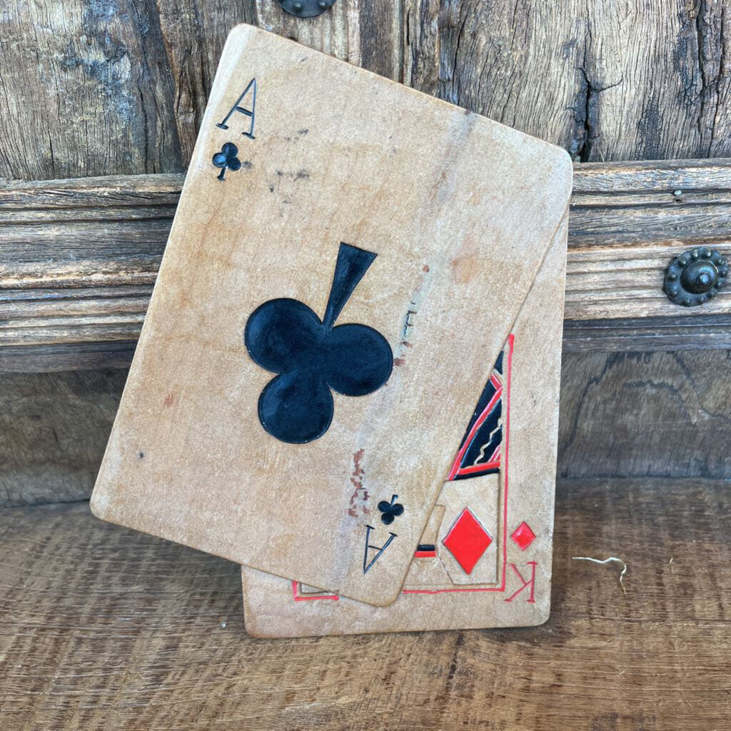 PLAYING CARD MOTIF TEAK SNACK TRAYS(12) AND SERVING TRAY