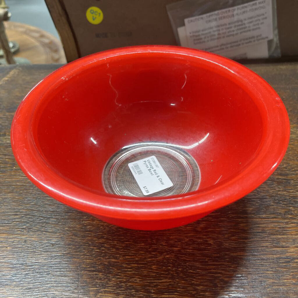 VINTAGE RED & CLEAR PYREX BOWL