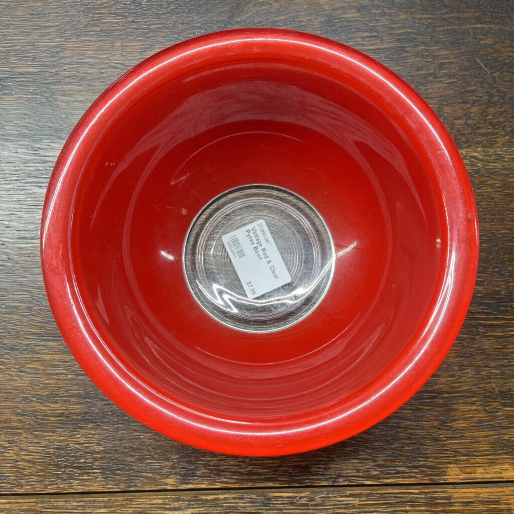 VINTAGE RED & CLEAR PYREX BOWL
