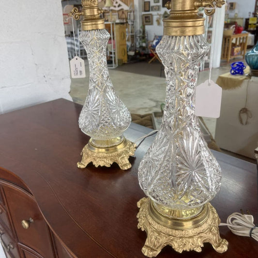 PAIR CRYSTAL LAMPS W/SHADES (2)