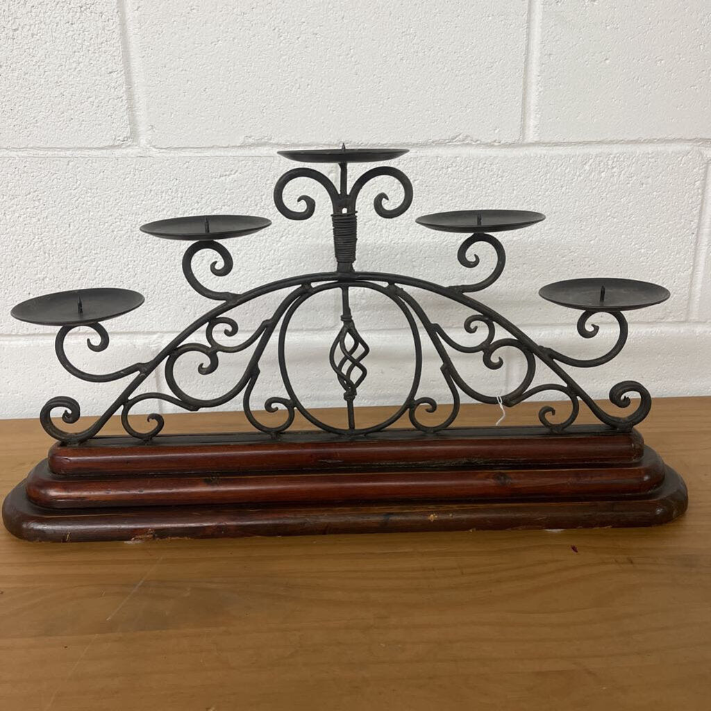 OLD WOOD & IRON 5 ARM TABLETOP CANDHOLDER