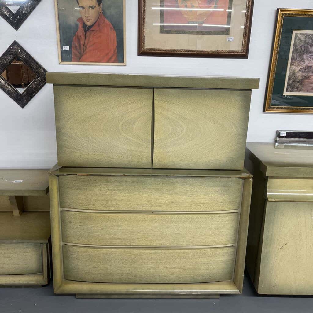 4PC MID CENTURY ASH DRESSER CHEST & NIGHTSTAND SET (AS IS)