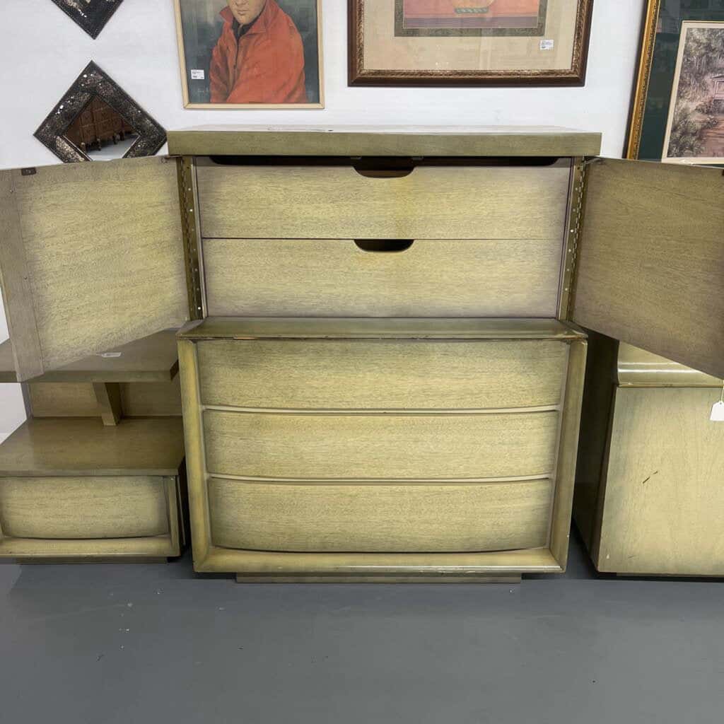 4PC MID CENTURY ASH DRESSER CHEST & NIGHTSTAND SET (AS IS)