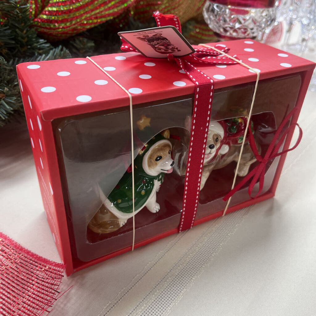 Blue Sky Christmas Pups Salt & Pepper Shakers