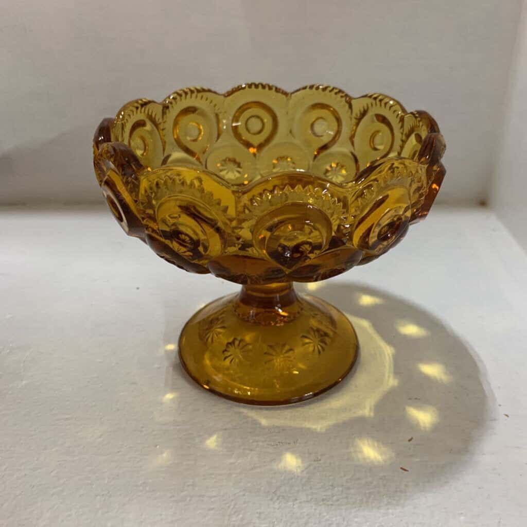 L. E. SMITH MOON & STARS AMBER CANDLE HOLDER