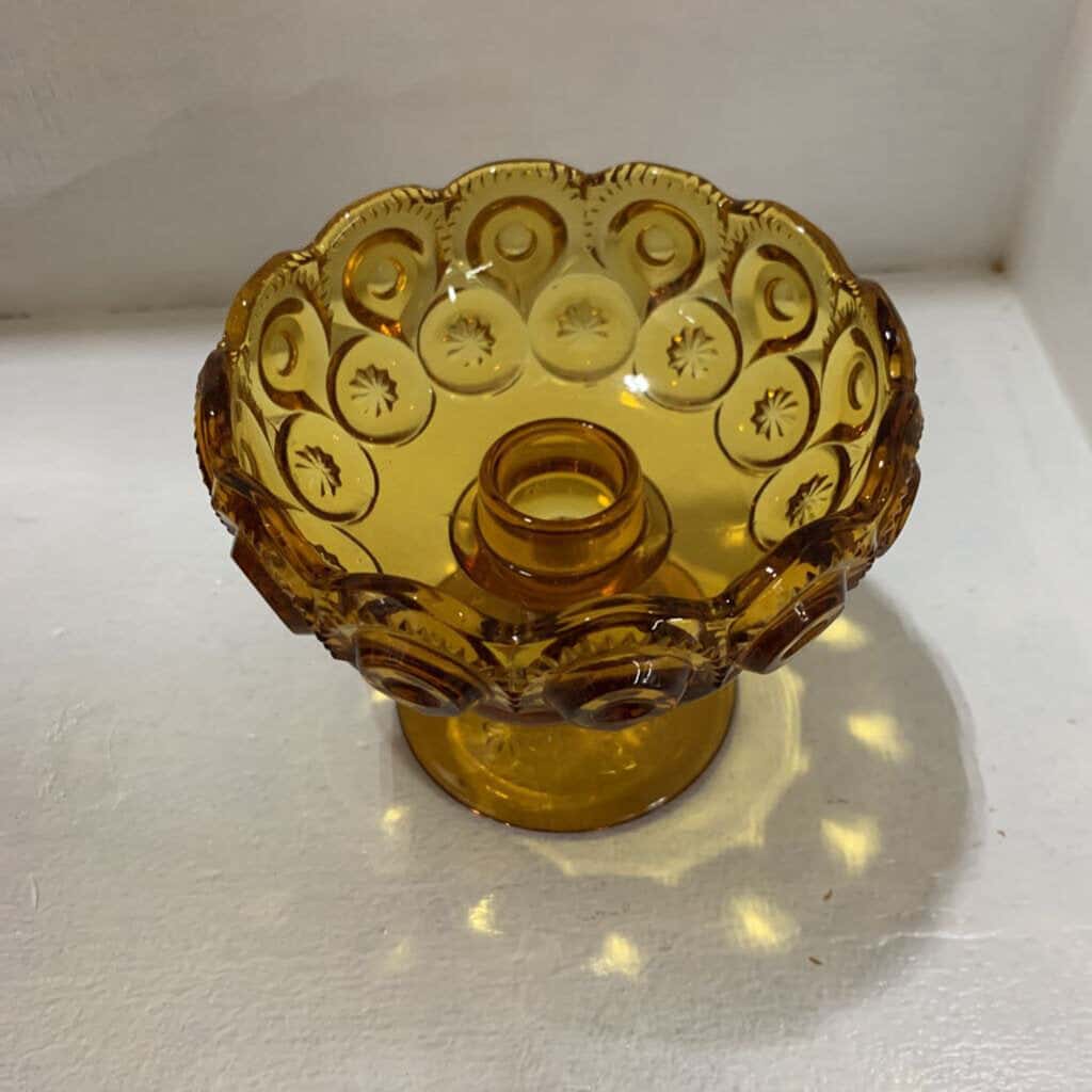 L. E. SMITH MOON & STARS AMBER CANDLE HOLDER