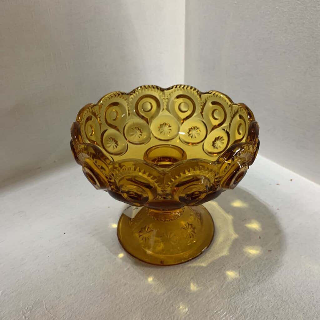 L. E. SMITH MOON & STARS AMBER CANDLE HOLDER