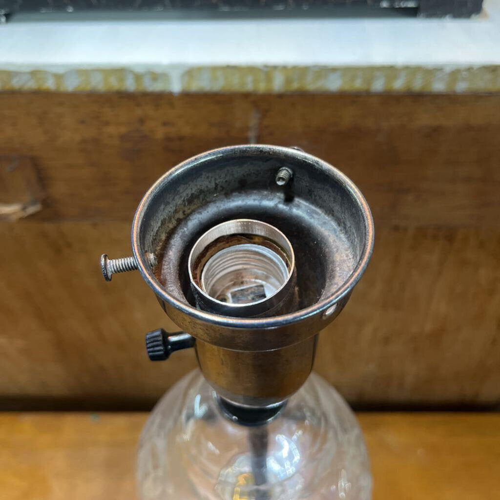 Antique Etched Crystal Silvertone Marble Lamp