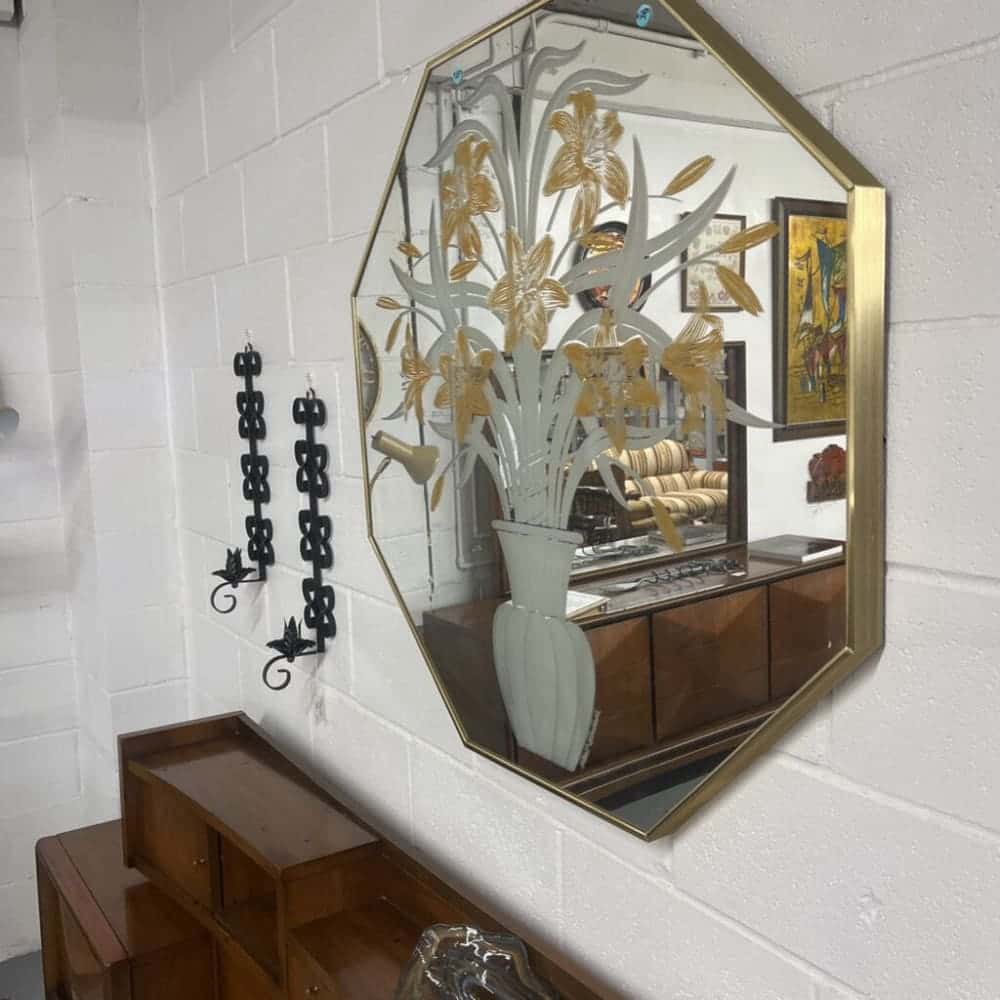 MID CENTURY OCTAGON ETCHED MIRROR