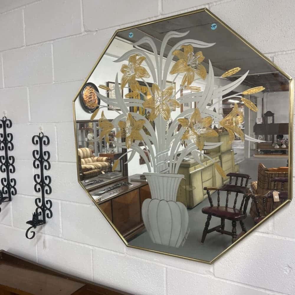 MID CENTURY OCTAGON ETCHED MIRROR