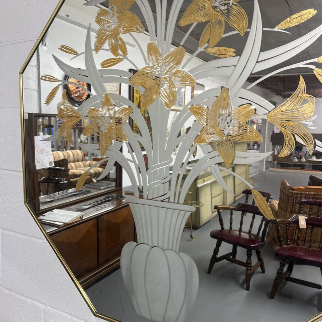 MID CENTURY OCTAGON ETCHED MIRROR
