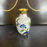 OLD SMALL WHITE CLOISONNE BRASS VASE