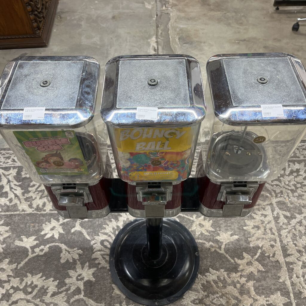 3 UNIT GUMBALL MACHINE WITH 2 KEYS