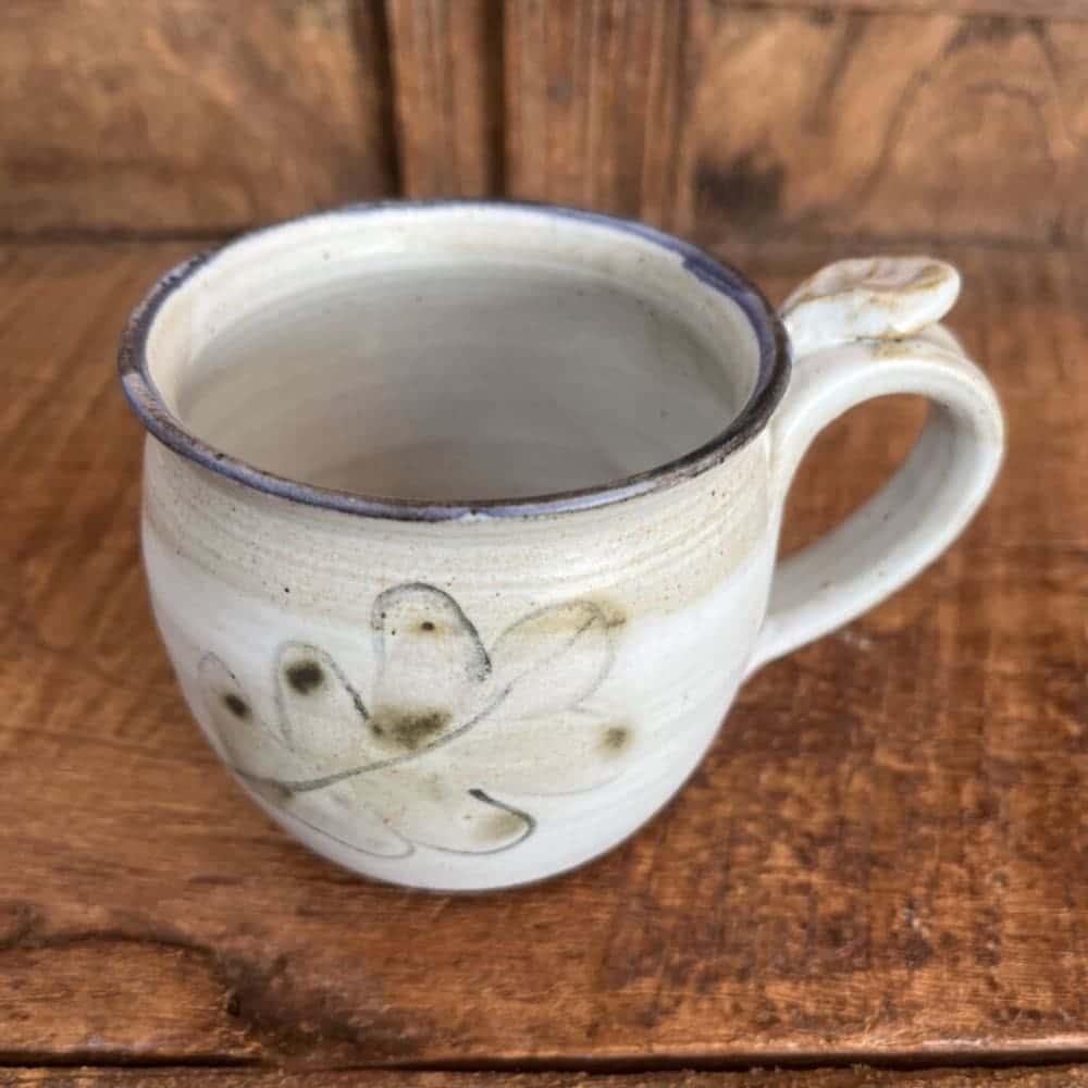SIGNED BLUE RIM ART POTTERY MUG
