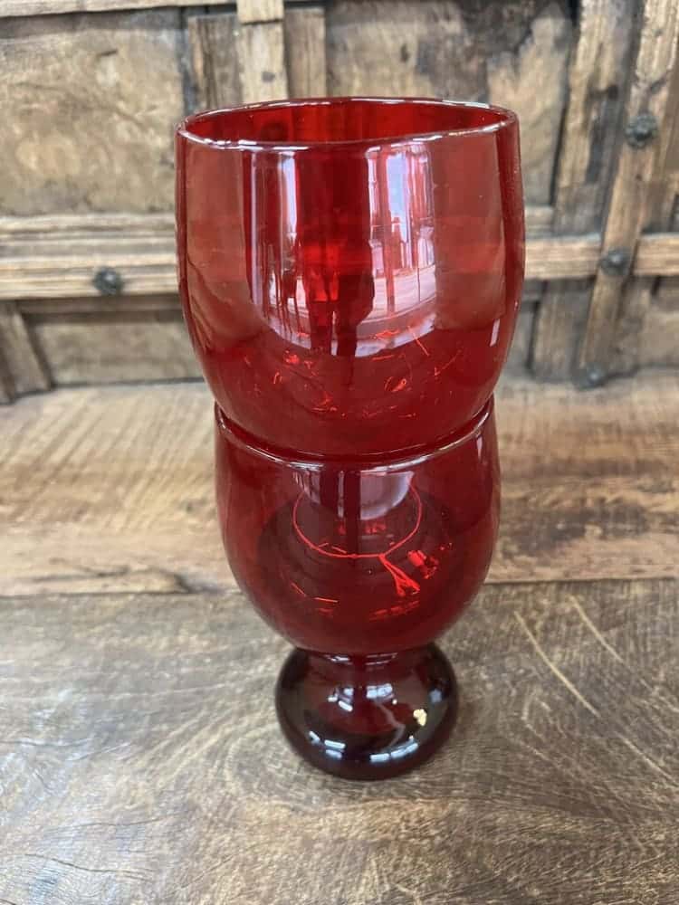 PAIR HEAVY RED ART GLASS GOBLETS