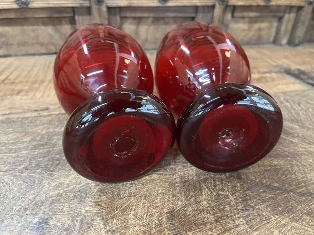 PAIR HEAVY RED ART GLASS GOBLETS