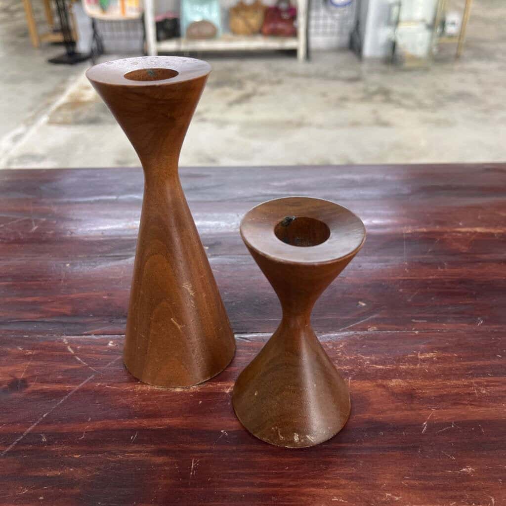 PAIR MID CENTURY MODERN TEAKWOOD CANDLESTICKS
