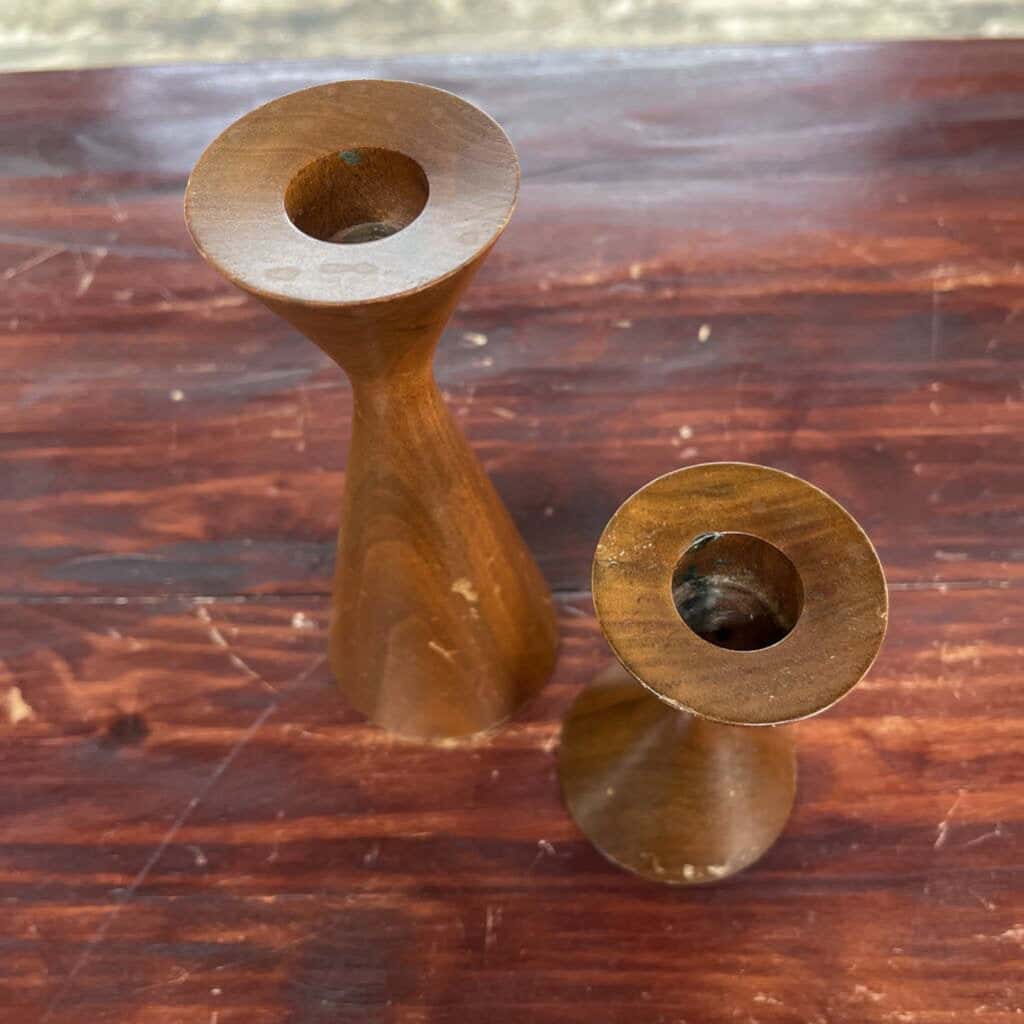 PAIR MID CENTURY MODERN TEAKWOOD CANDLESTICKS
