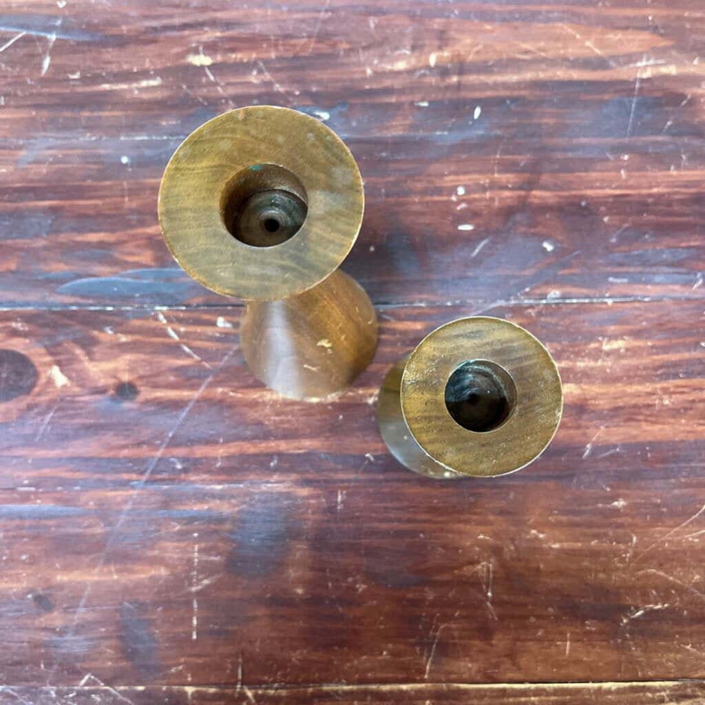 PAIR MID CENTURY MODERN TEAKWOOD CANDLESTICKS